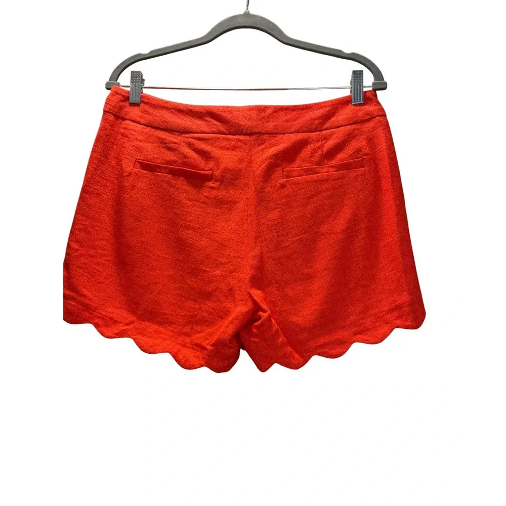 Alice Collection Orange Scallop Hem Linen Blend Shorts Size 8 High Waist Pocket